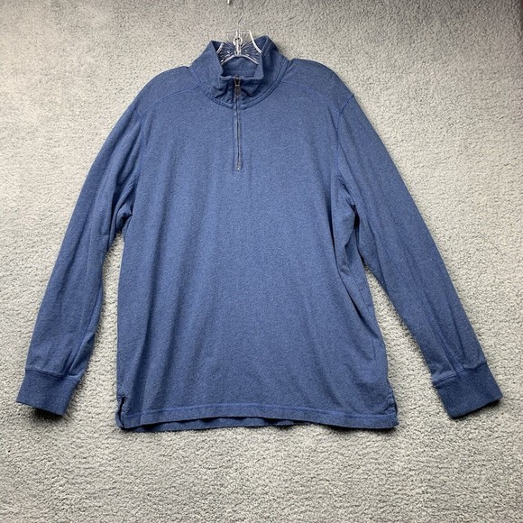 Eddie Bauer Pullover Mock Neck Mens 1/4 Zip Blue Cotton Long Sleeve Shirt L - Picture 1 of 15